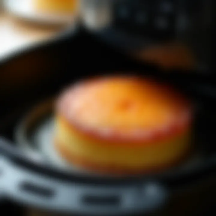 Close-up of a dessert being cooked inside an air fryer