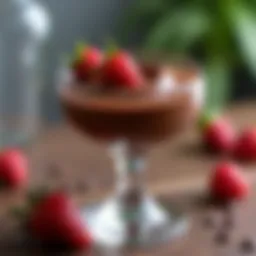 A mouthwatering chocolate mousse served in elegant glassware.