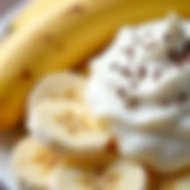 A close-up of banana slices and yogurt with a sprinkle of chia seeds.