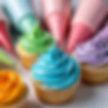 Colorful cake icing in various piping bags