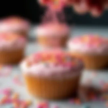 Close-up view of sprinkling ATM sprinkles on a dessert