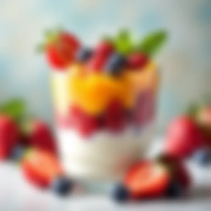 Refreshing fruit slices and yogurt parfait in a glass