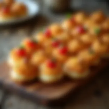 Artfully presented savory snacks on a rustic wooden table