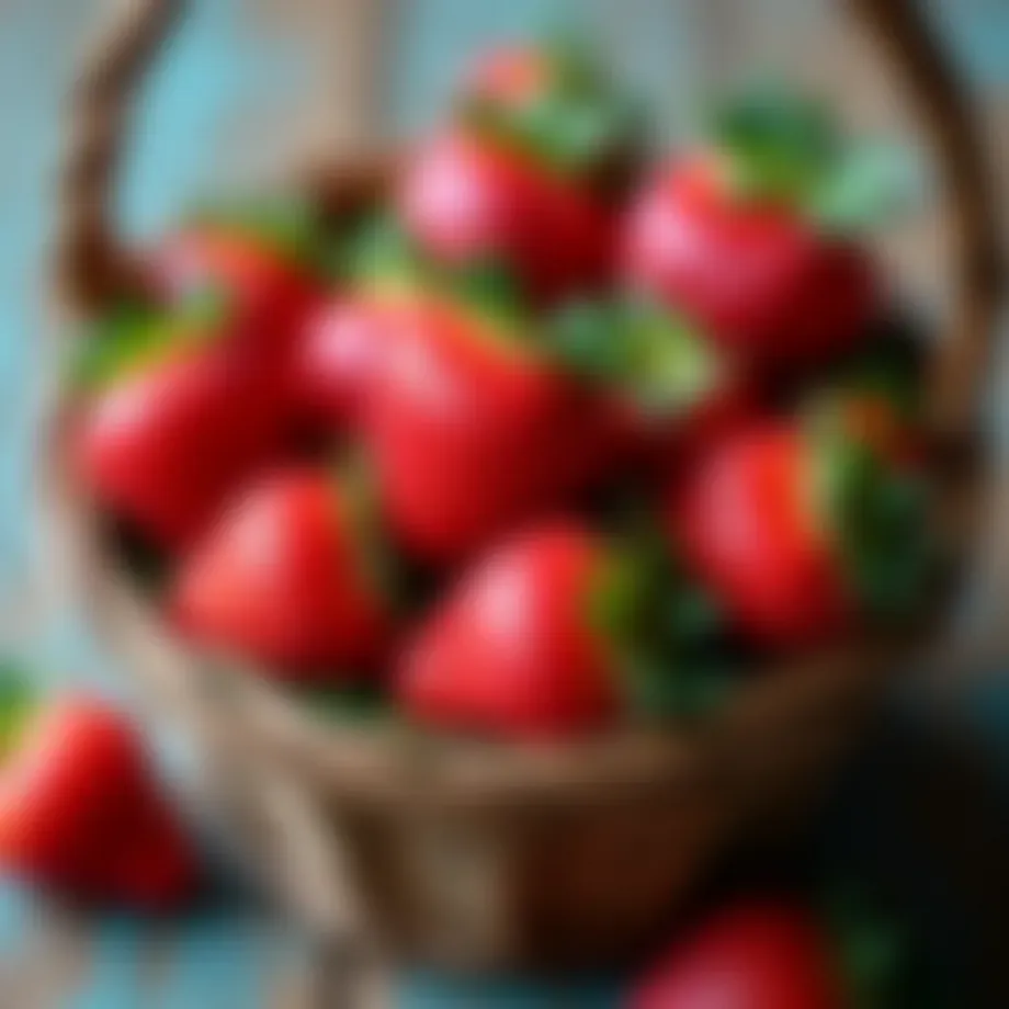 Freshly picked Easter strawberries displayed in a rustic basket