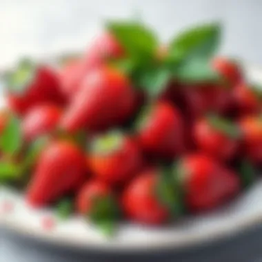 Artfully arranged strawberry platter with fresh mint and garnish