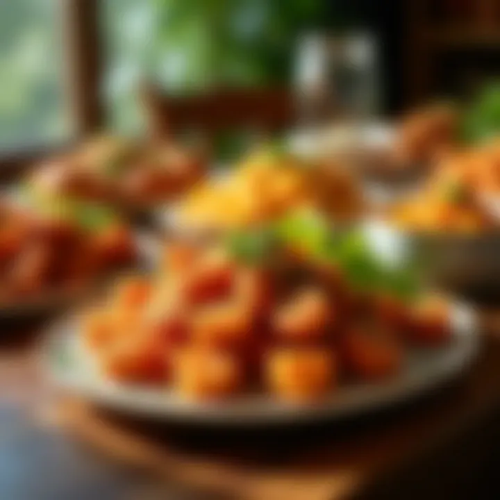 A colorful spread of air-fried main courses on a dining table