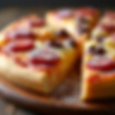 A close-up view revealing the rich textures and ingredients of different dessert pizza flavors