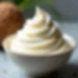 Luxurious texture of frozen coconut cream in a bowl