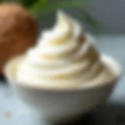 Luxurious texture of frozen coconut cream in a bowl