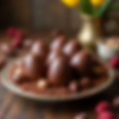 A festive display of German chocolate eggs served on an elegant platter.