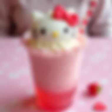 A delightful Hello Kitty-inspired dessert drink topped with whipped cream