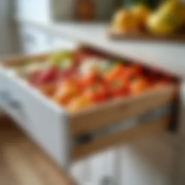 Optimal Access with Neatly Arranged Drawer Organizer Close-up of a neatly arranged kitchen edge drawer for optimal access.