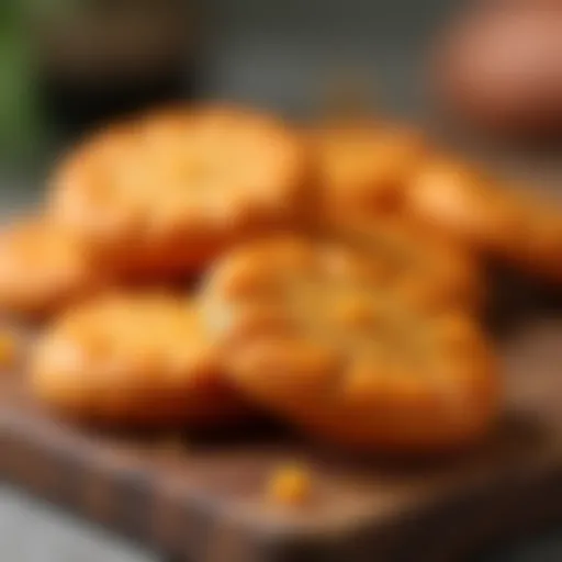 Freshly baked sweet potato dog cookies on a wooden board