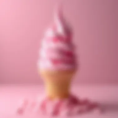 Artistic display of bubblegum ice cream in a cone