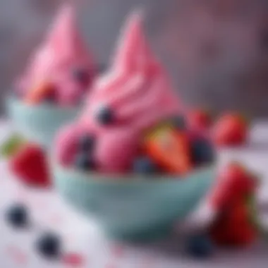 Vibrant Frozen Yogurt Delight A bowl of vibrant homemade frozen yogurt topped with fresh fruits.