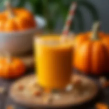 Pumpkin Smoothie Ingredients Showcase An array of ingredients for a pumpkin smoothie spread out on a table