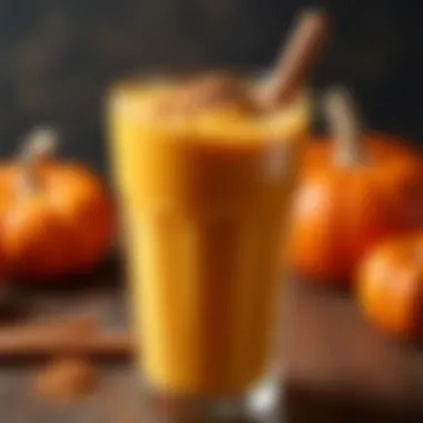 Stylish Pumpkin Smoothie Presentation A beautifully styled glass of pumpkin smoothie with a cinnamon stick