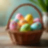 A colorful basket filled with creatively decorated Easter eggs showcasing humor.