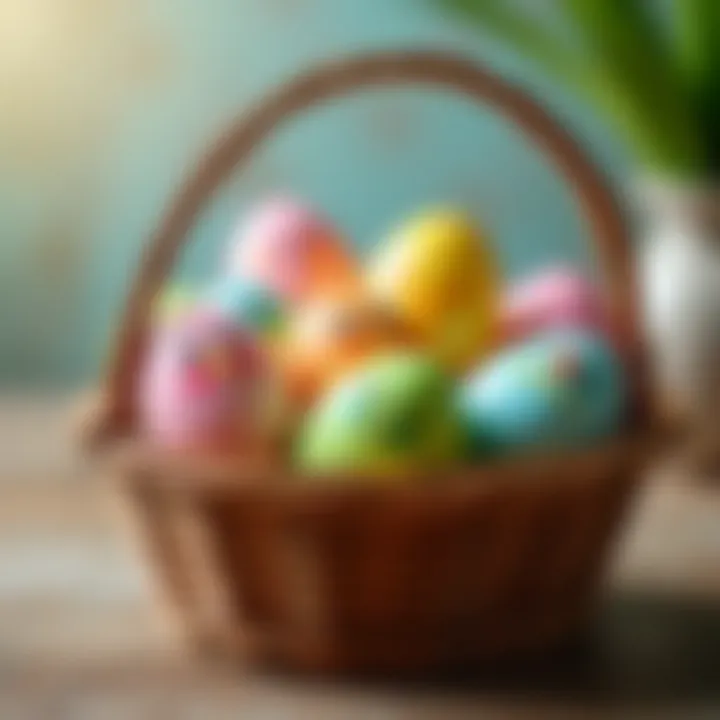 A colorful basket filled with creatively decorated Easter eggs showcasing humor.