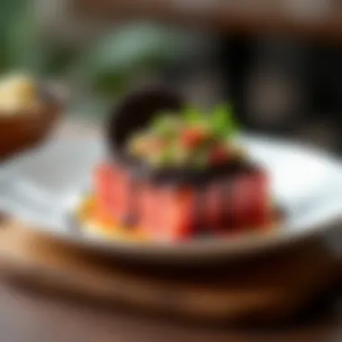 An elegantly plated dish combining the textures of poke and Oreos.