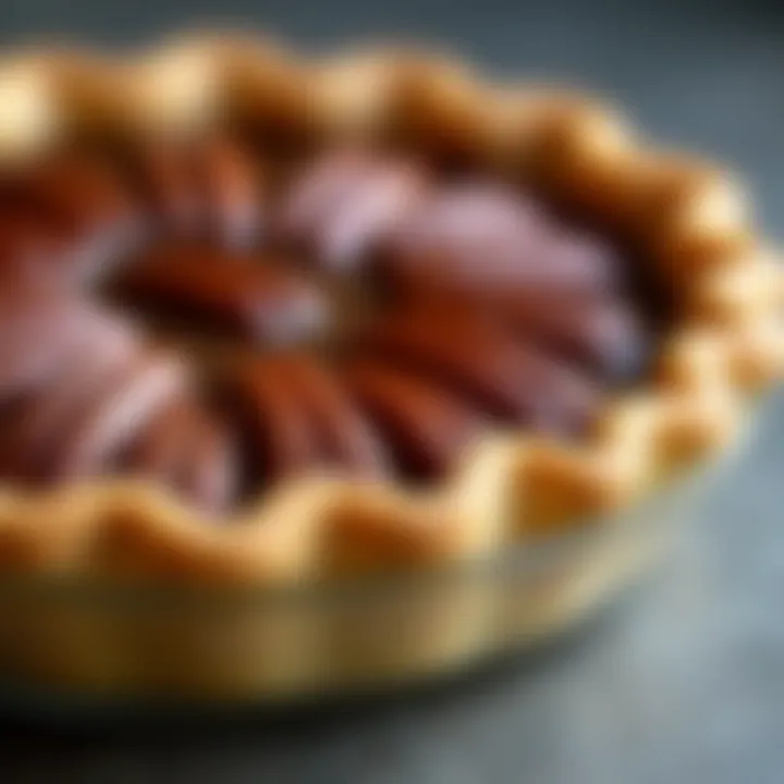 A beautifully arranged ketogenic pecan pie with a glossy filling.