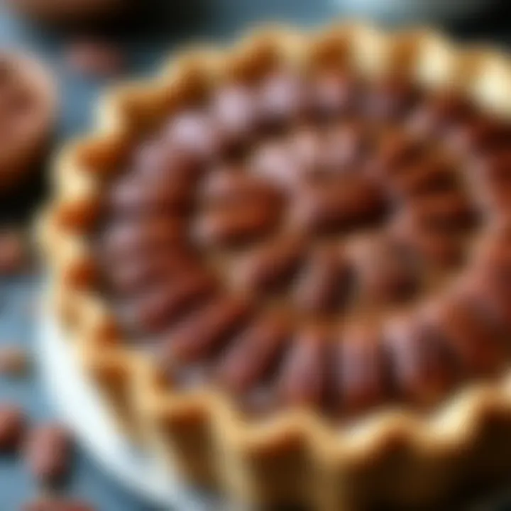 Close-up of the crunchy pecans on top of a ketogenic pie.