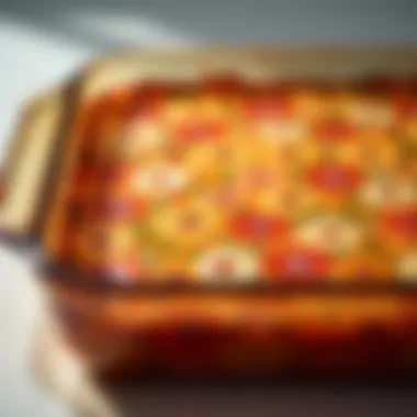 Close-up of the unique artistic pattern on the Pioneer Woman glass baking dish