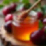 Close-up of plum honey in a jar