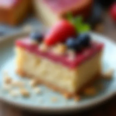 A slice of oat-based cake garnished with nuts and fruits, representing healthy dessert options.