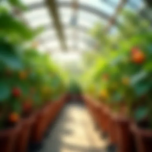 Brightly lit indoor garden showcasing various fruit plants