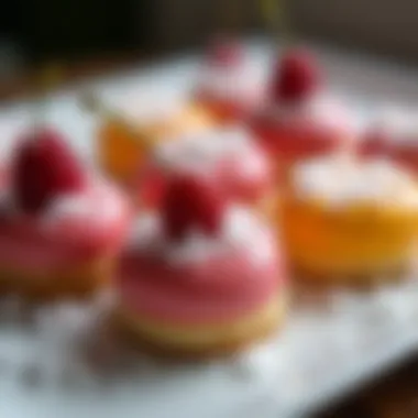 Artistic arrangement of desserts garnished with sea salt flakes