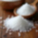 A picturesque view of sea salt crystals on a wooden table