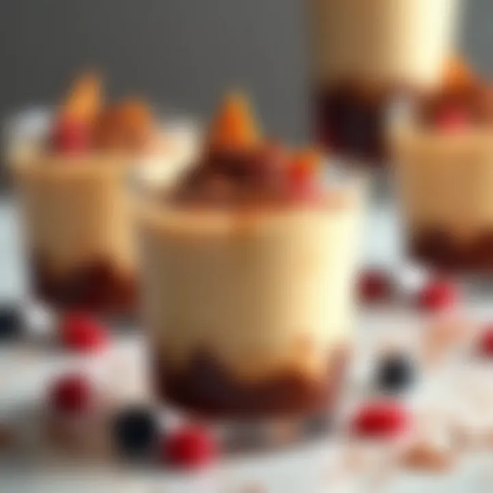 Variations of Kahlua pudding shots topped with unique garnishes