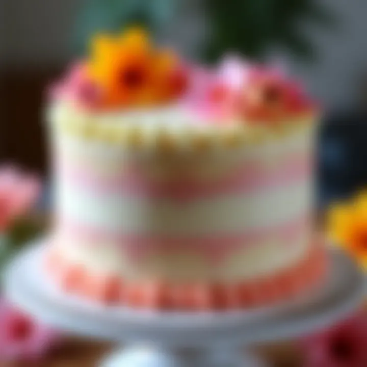 Elegant layer cake with smooth icing and decorative flowers