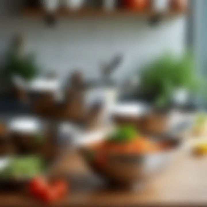 Elegant stainless steel prep bowls displayed in a modern kitchen setting