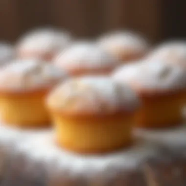 Baked goods showcasing different textures with powdered and granulated sugar