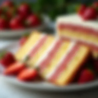 Artfully displayed slices of layered cake with precise cuts