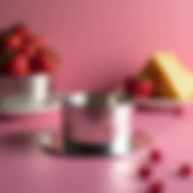 Close-up of a stainless steel cake cutter against a vibrant backdrop