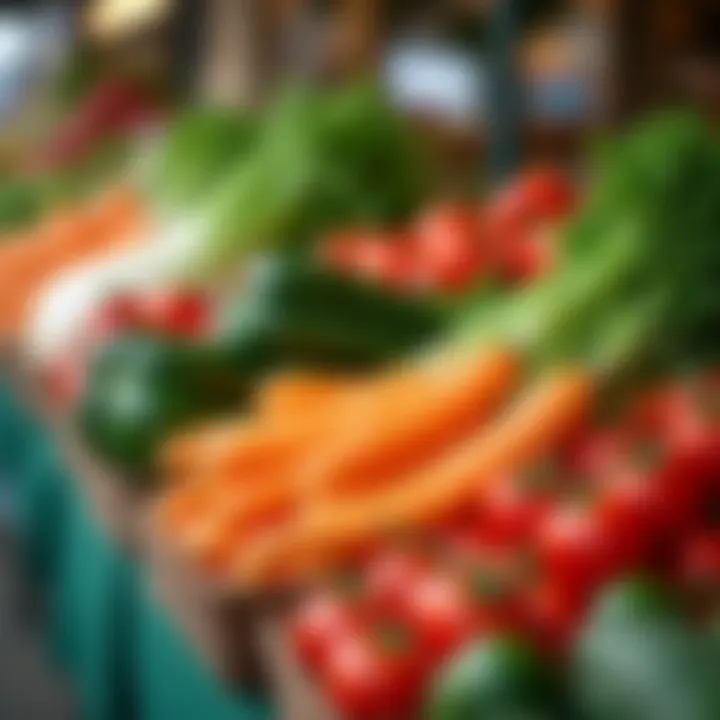 An array of fresh vegetables in a market setting