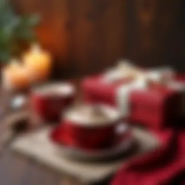 A cozy setting showcasing an elegant hot chocolate gift package with accessories