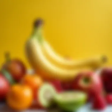 Banana alongside various fruits for carbohydrate comparison